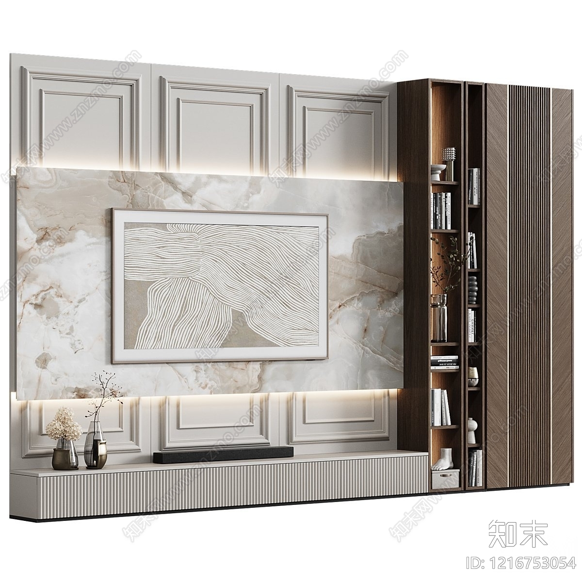 现代轻奢电视背景墙3D模型下载【ID:1216753054】