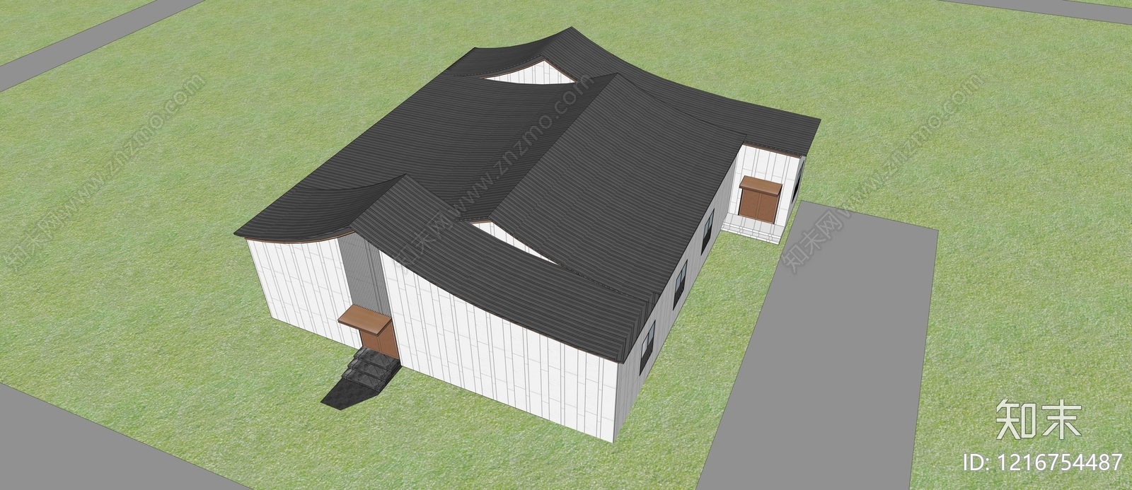 新中式售楼处建筑SU模型下载【ID:1216754487】