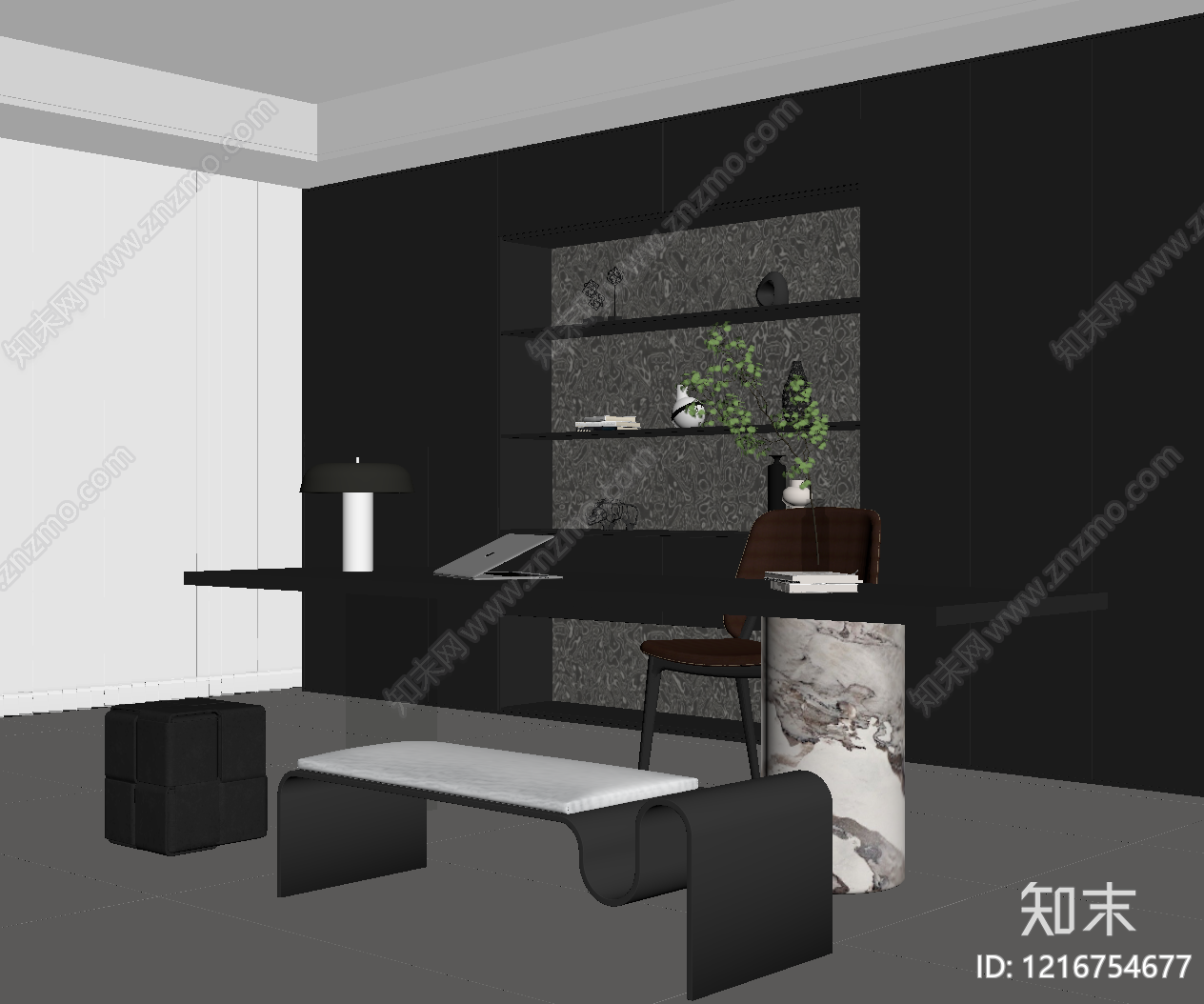 意式书房SU模型下载【ID:1216754677】