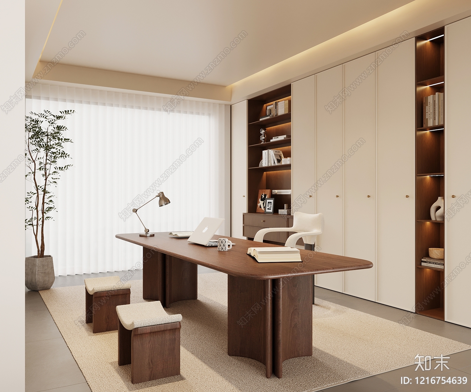 奶油风书房3D模型下载【ID:1216754639】
