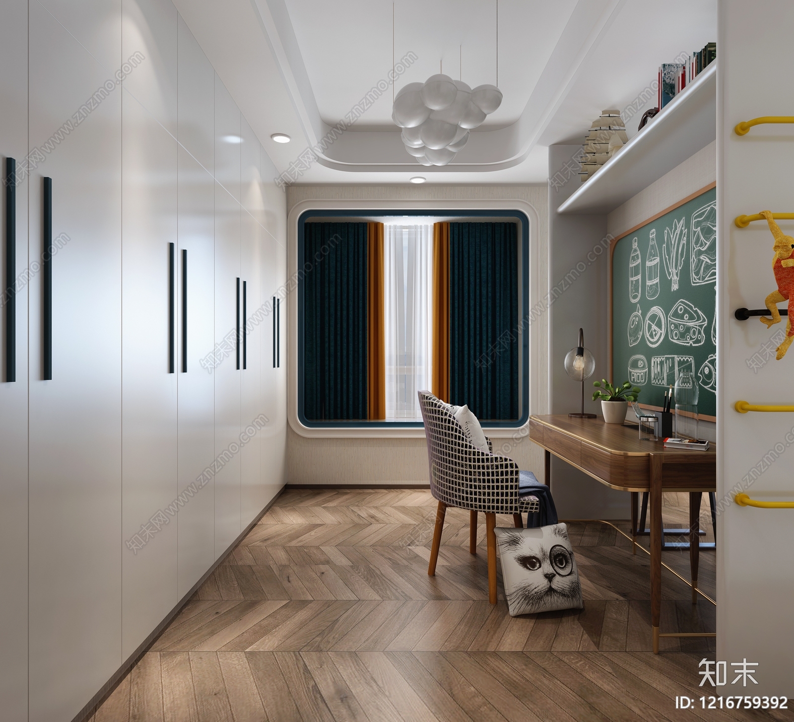 现代简约男孩房3D模型下载【ID:1216759392】