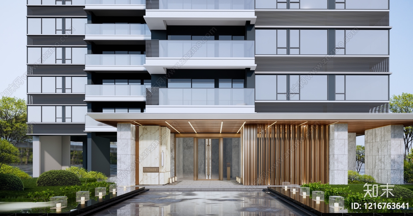 现代简约小高层住宅楼SU模型下载【ID:1216763641】
