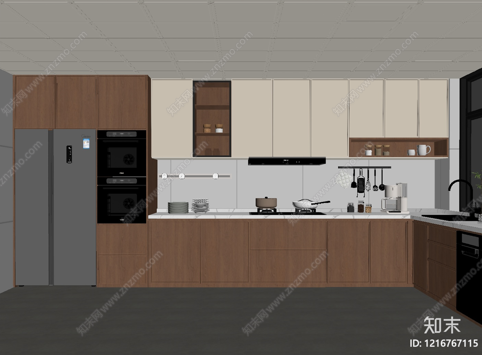 原木风开放式厨房SU模型下载【ID:1216767115】