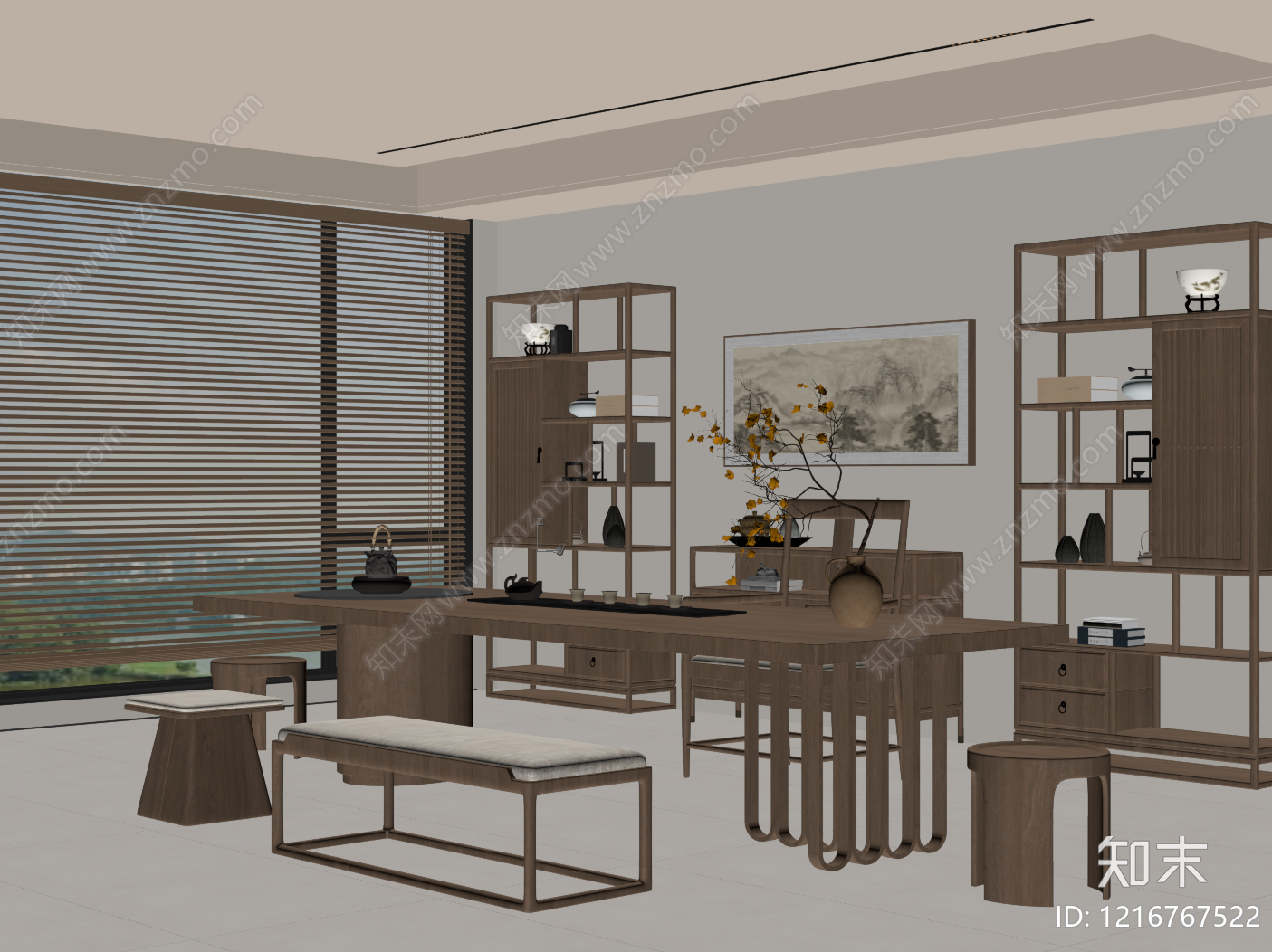 新中式茶室SU模型下载【ID:1216767522】