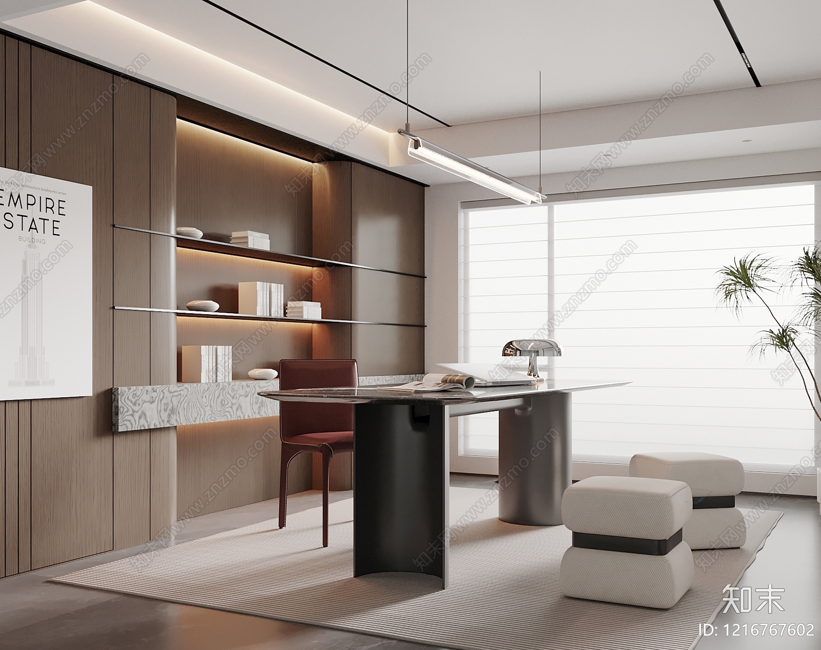 现代极简书房3D模型下载【ID:1216767602】