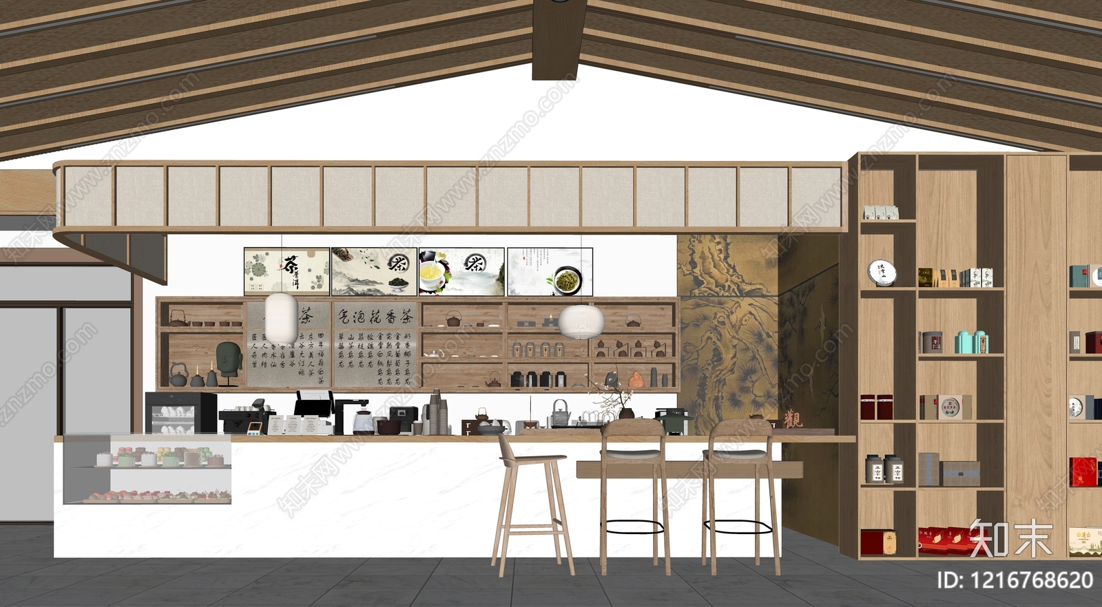 新中式茶叶店SU模型下载【ID:1216768620】