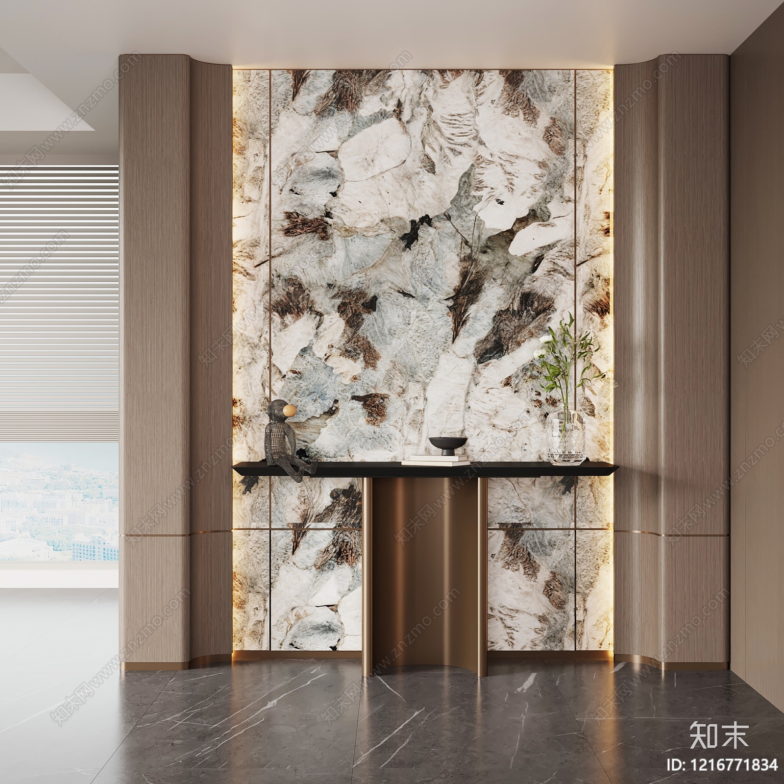 现代轻奢玄关背景墙3D模型渲染效果图