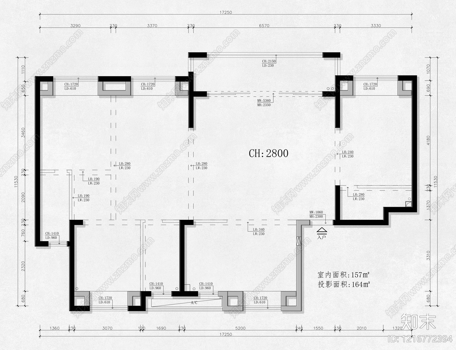 小户型平层cad施工图下载【ID:1216772394】
