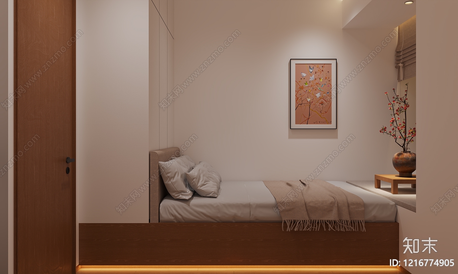 奶油风榻榻米卧室3D模型下载【ID:1216774905】