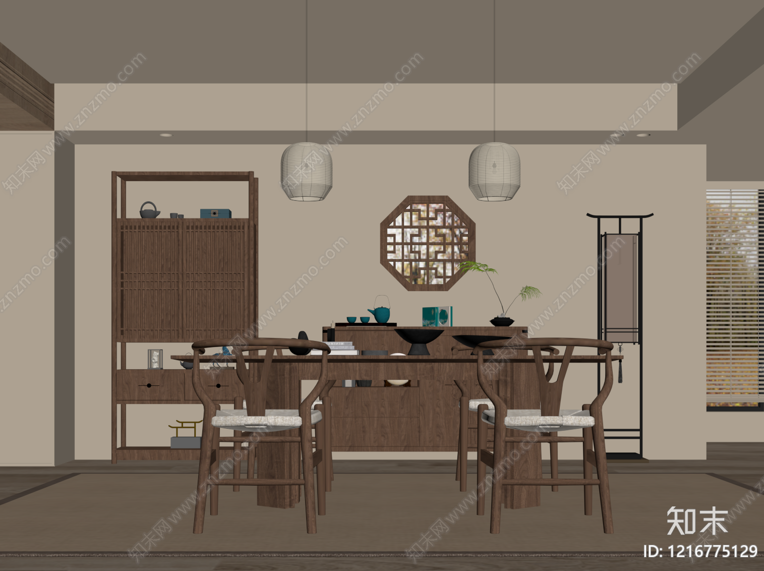 新中式茶室SU模型下载【ID:1216775129】