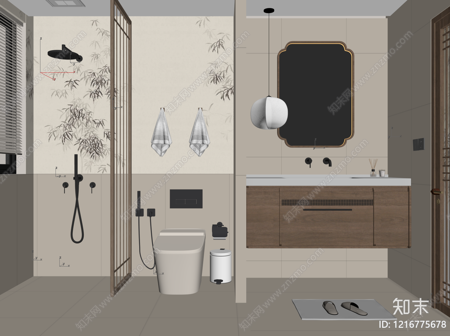 新中式卫生间SU模型下载【ID:1216775678】