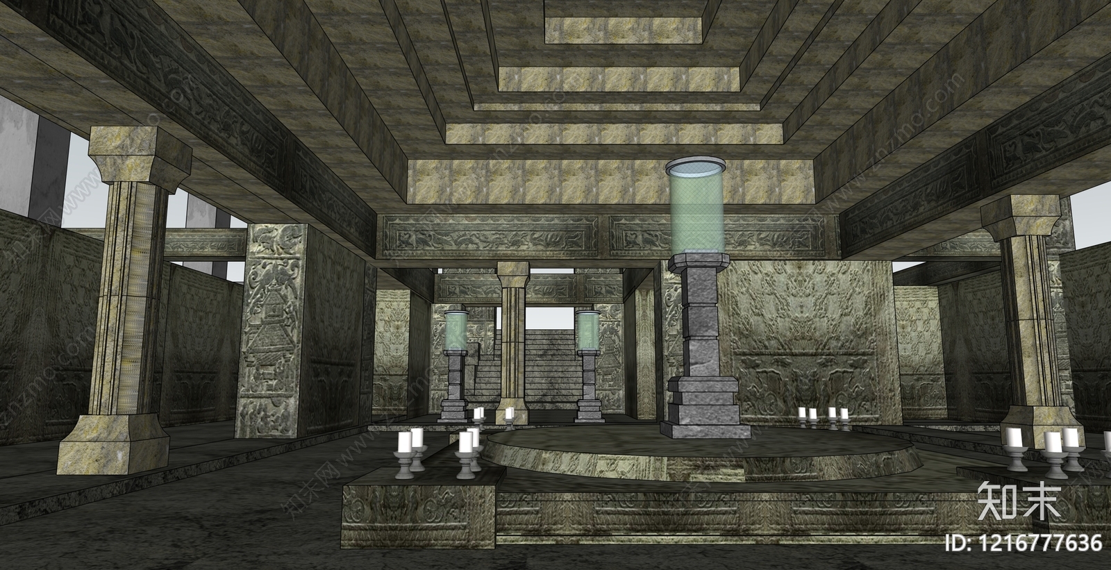 新中式寺庙建筑SU模型下载【ID:1216777636】