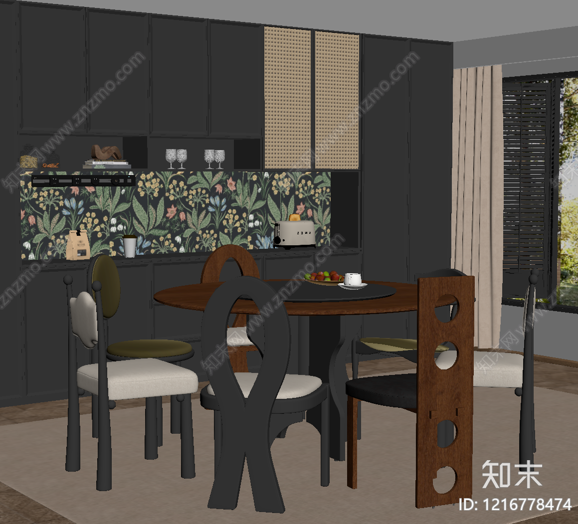 中古风家居餐厅SU模型下载【ID:1216778474】