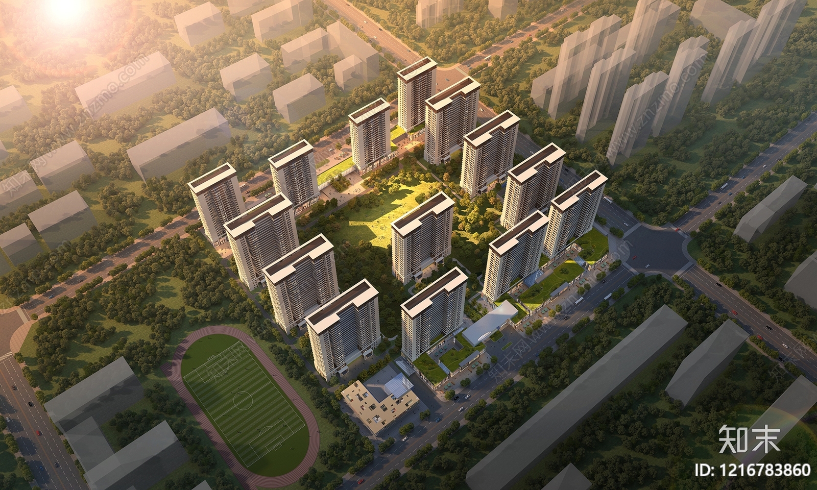 现代主义小高层住宅楼3D模型下载【ID:1216783860】