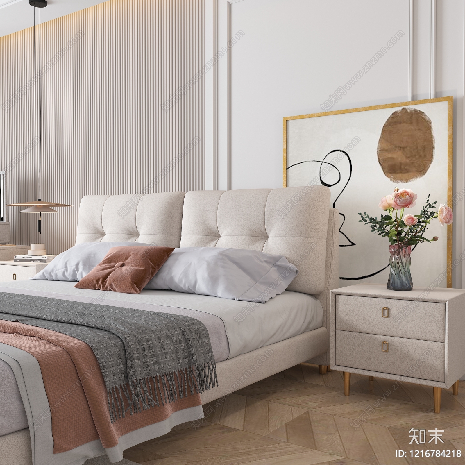 奶油风主卧3D模型下载【ID:1216784218】
