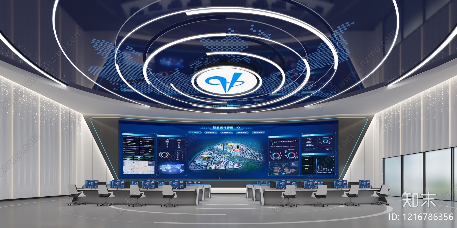 科技感现代风格指挥中心3D模型渲染效果图