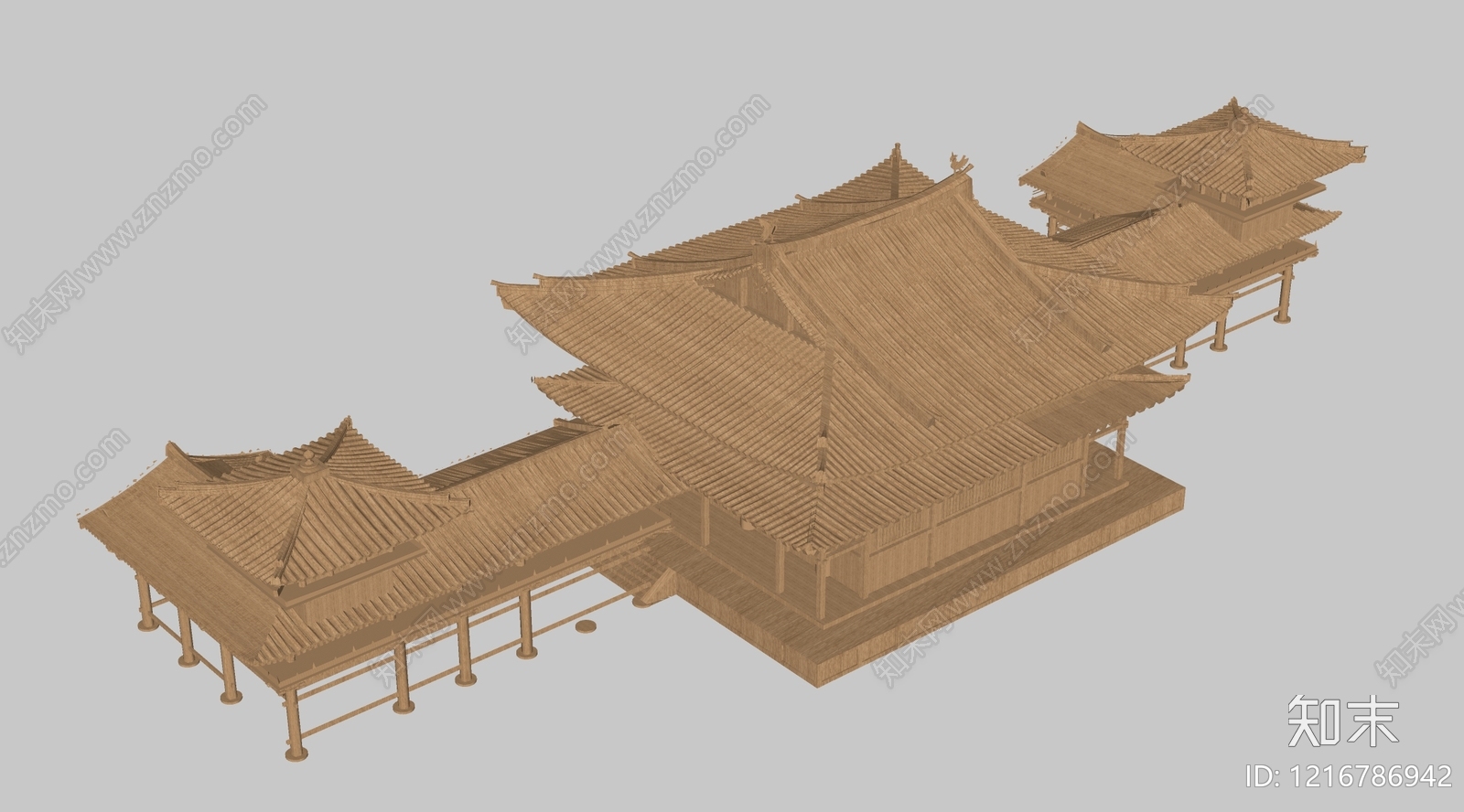 新中式寺庙建筑SU模型下载【ID:1216786942】