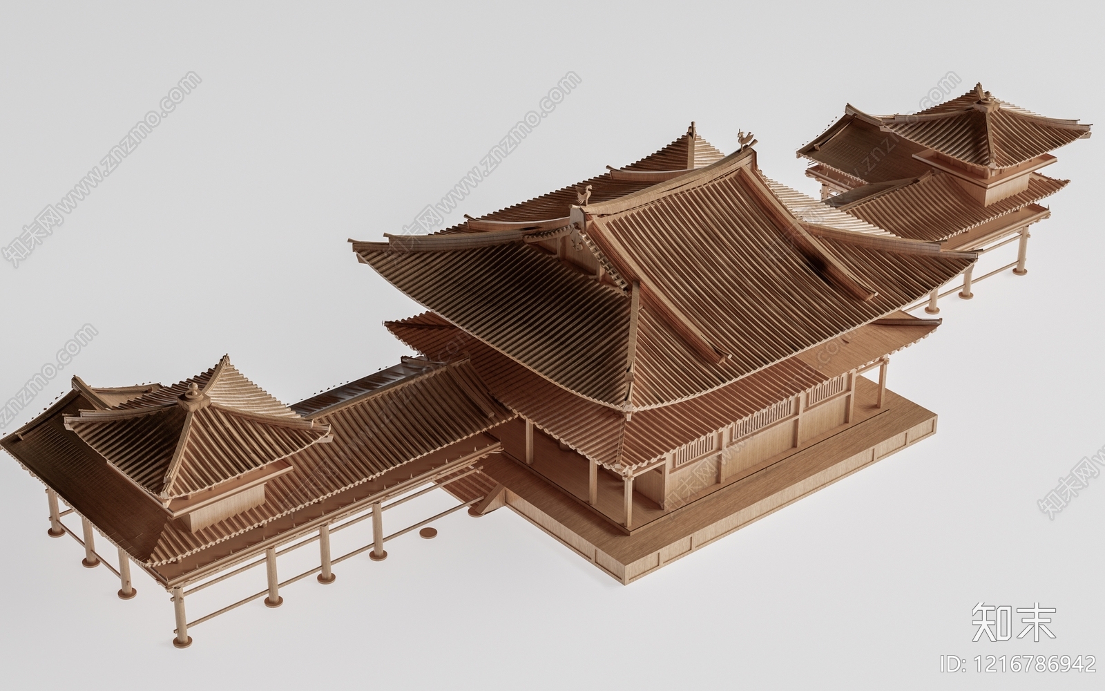 新中式寺庙建筑SU模型下载【ID:1216786942】