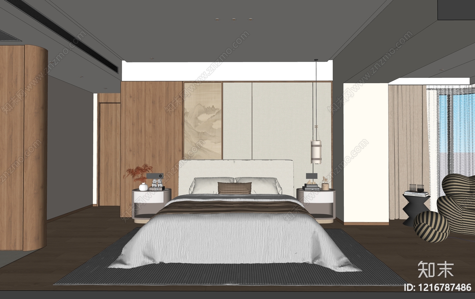 新中式主卧SU模型下载【ID:1216787486】