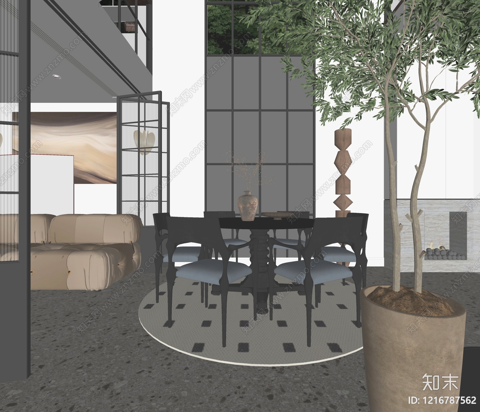 现代轻奢客餐厅SU模型下载【ID:1216787562】