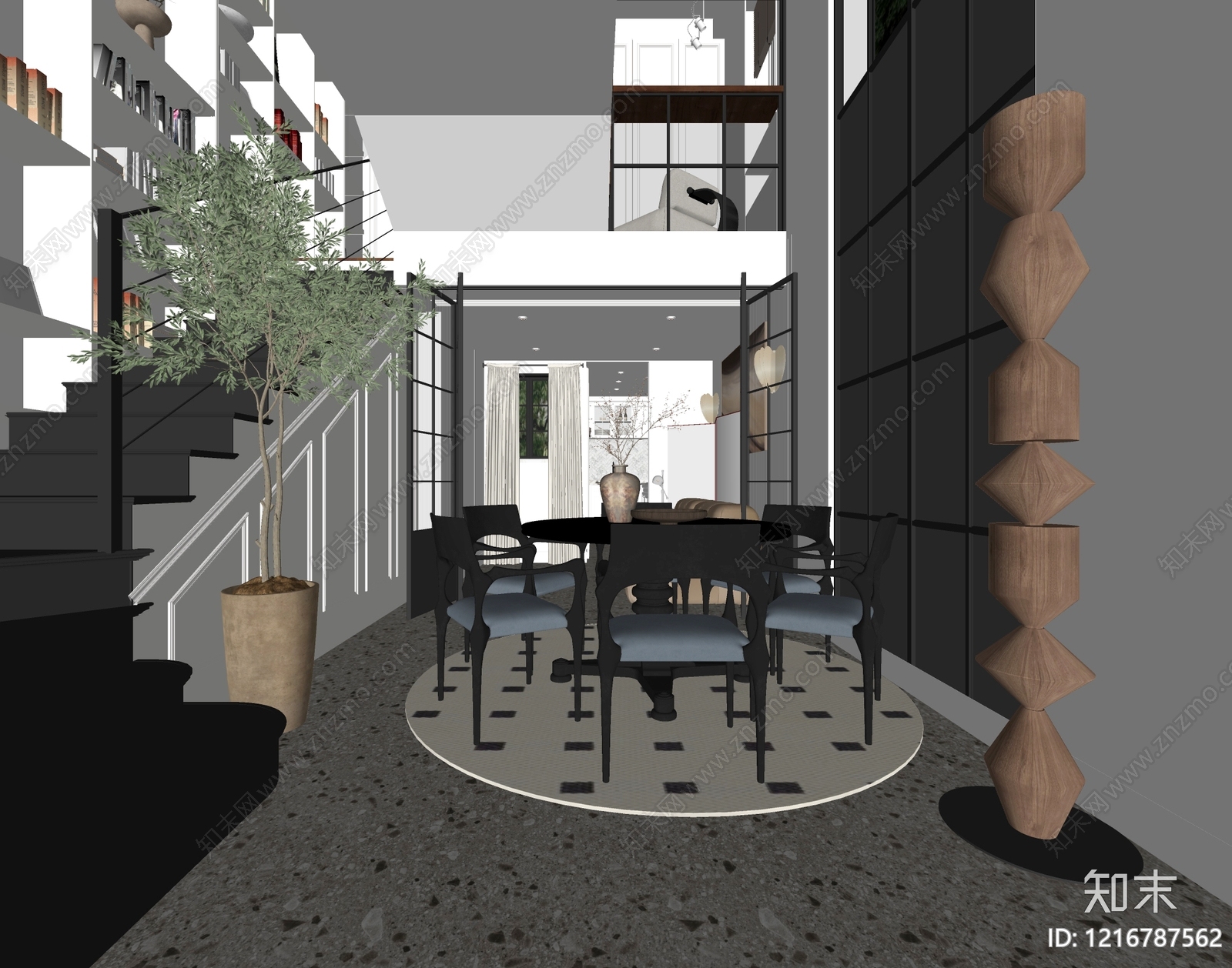 现代轻奢客餐厅SU模型下载【ID:1216787562】