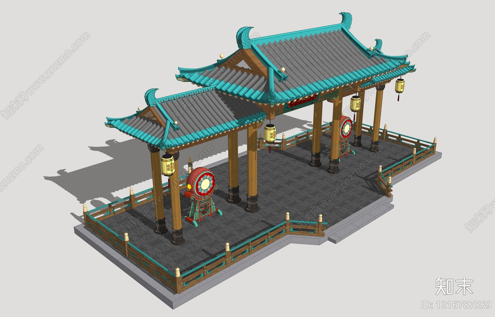 新中式入口大门SU模型下载【ID:1216787559】