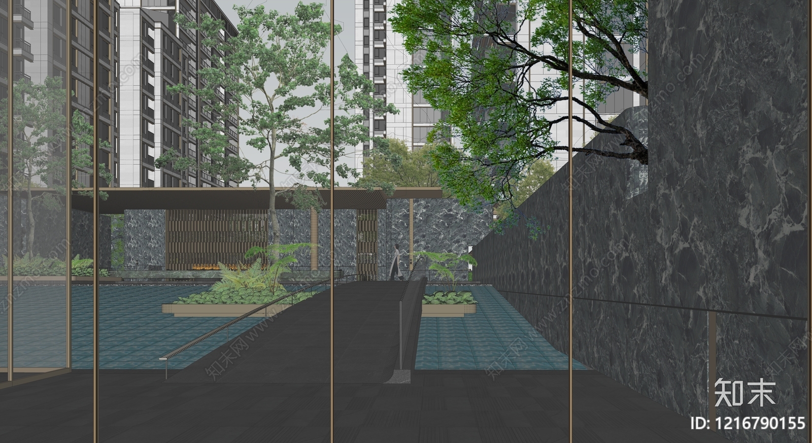 现代轻奢小区建筑SU模型下载【ID:1216790155】