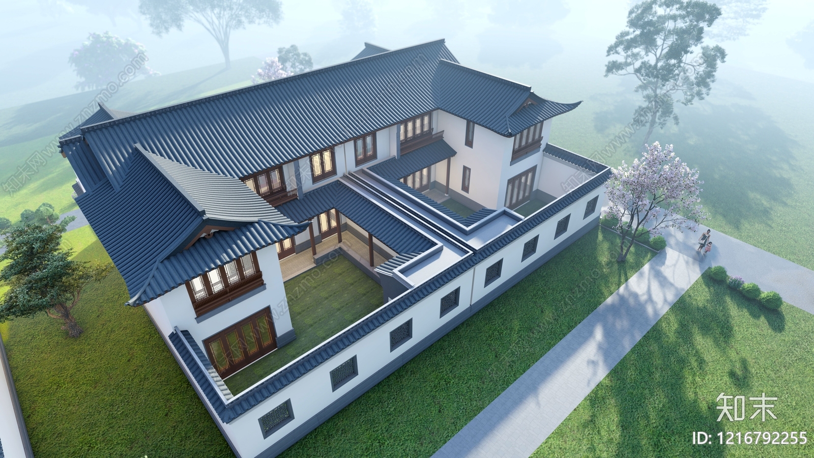 新中式联排别墅SU模型下载【ID:1216792255】