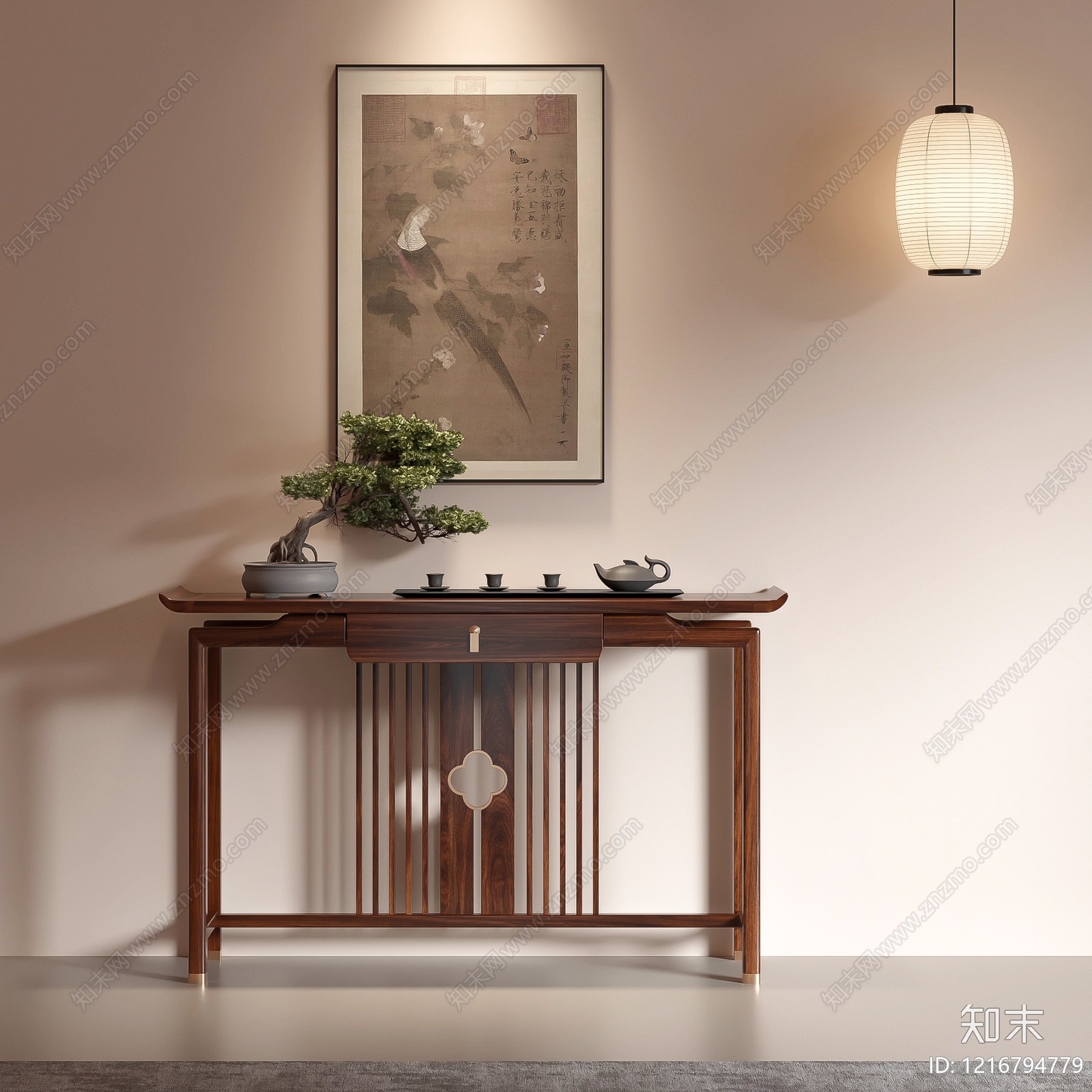 新中式条案SU模型下载【ID:1216794779】