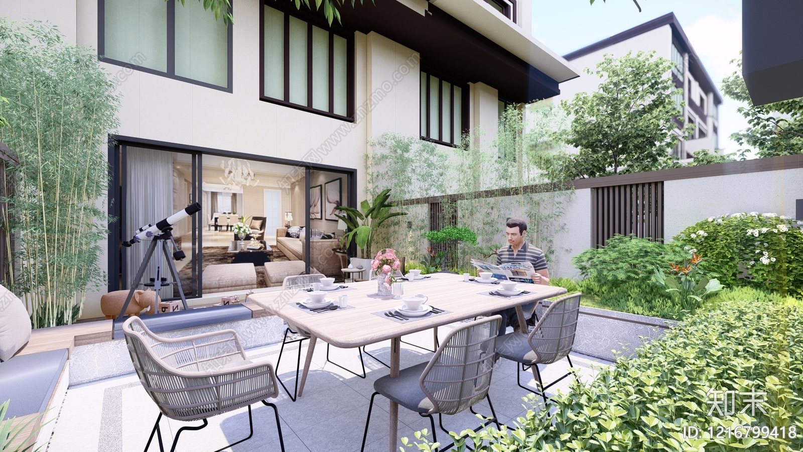 新中式屋顶花园SU模型草图