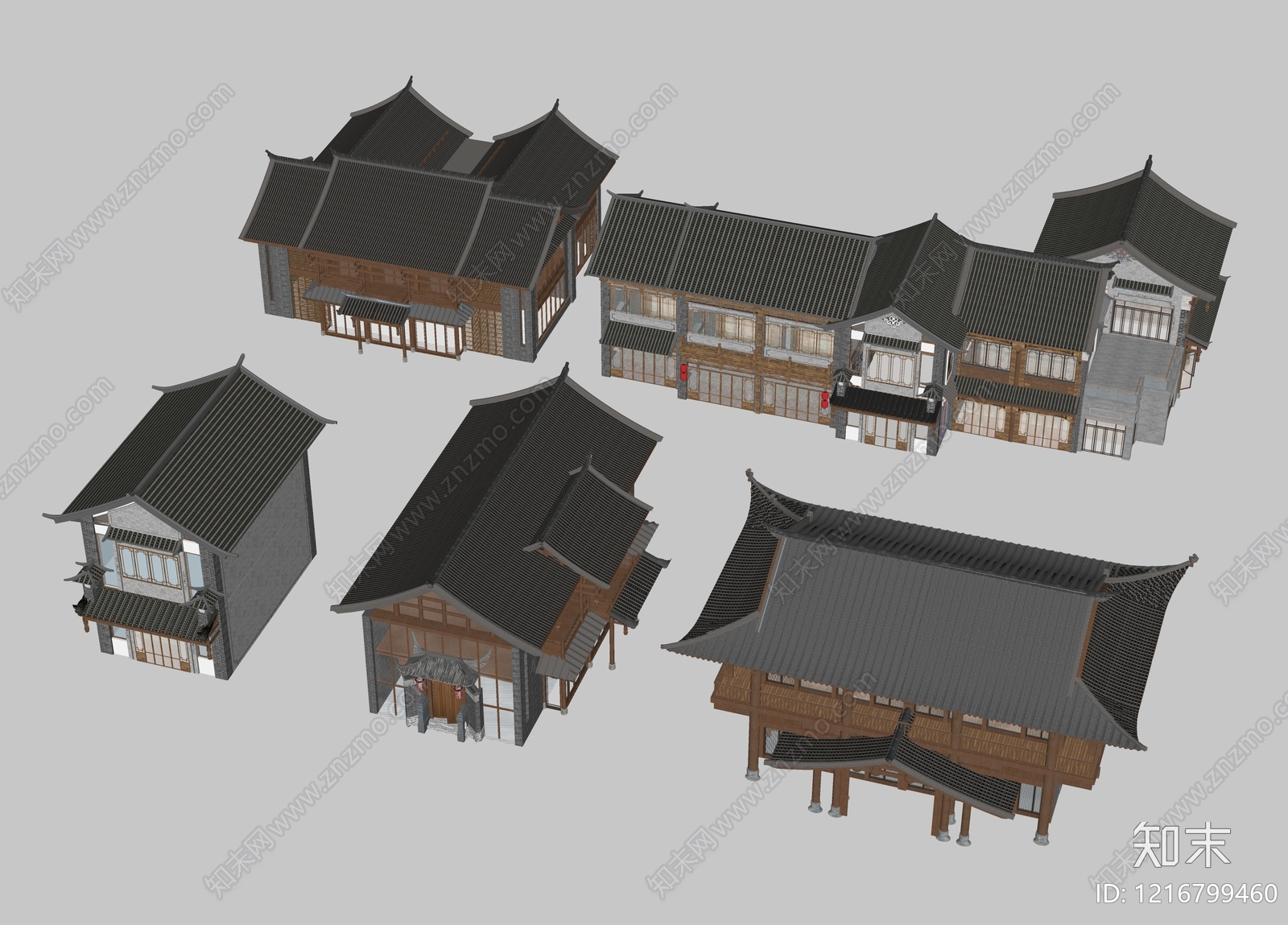 新中式商业街SU模型下载【ID:1216799460】