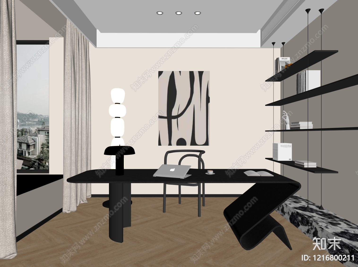 现代极简书房SU模型下载【ID:1216800211】