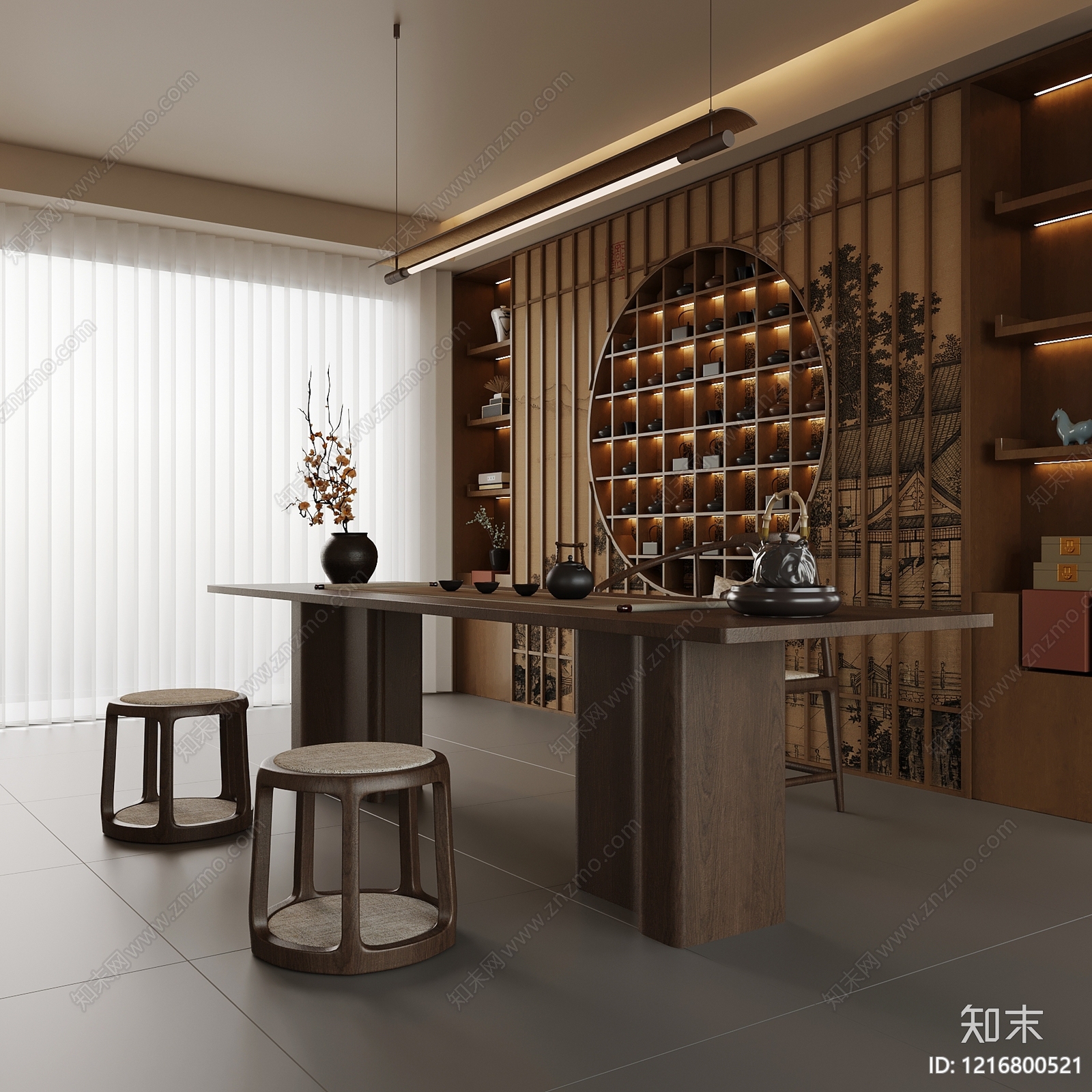新中式茶室3D模型下载【ID:1216800521】