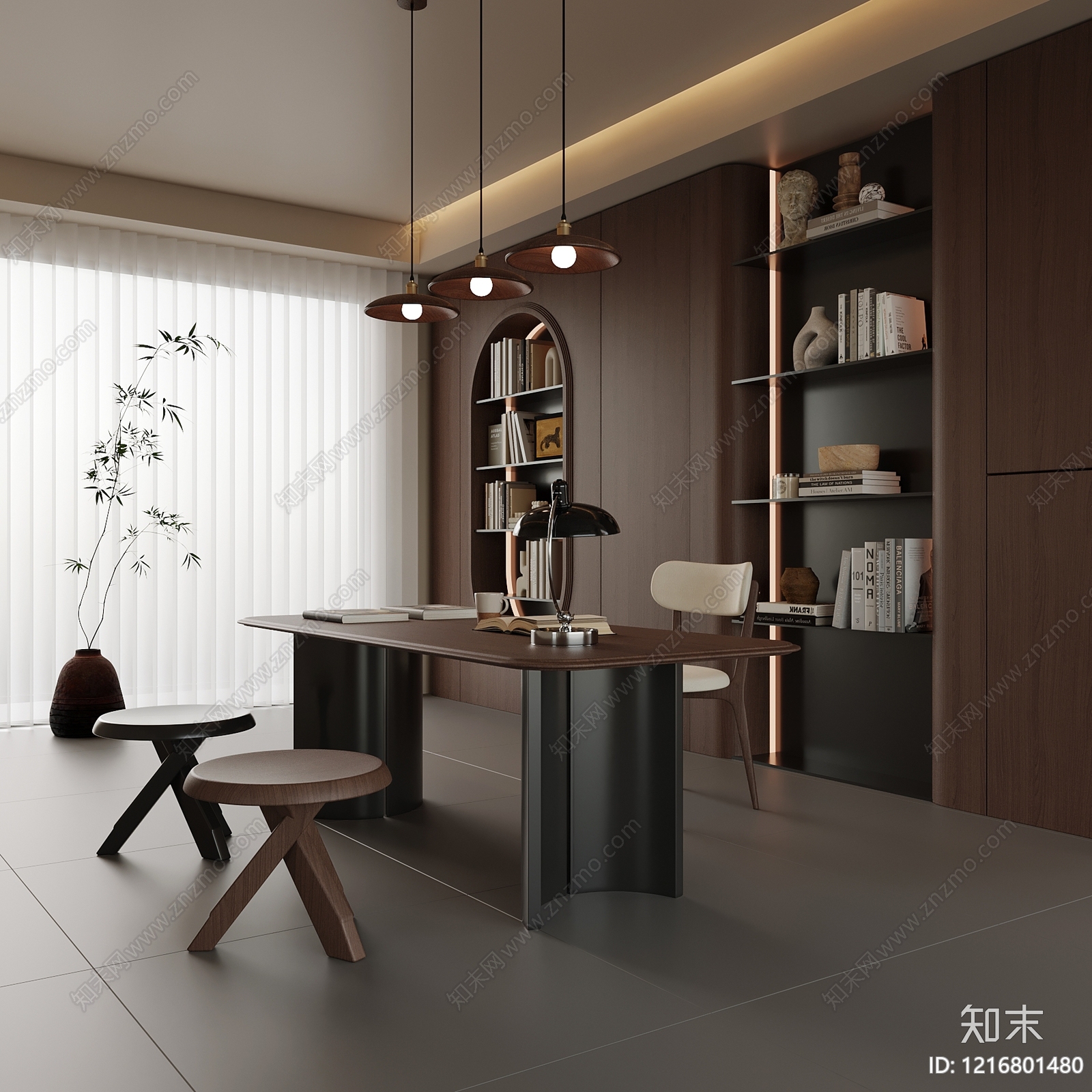 现代简约书房3D模型下载【ID:1216801480】
