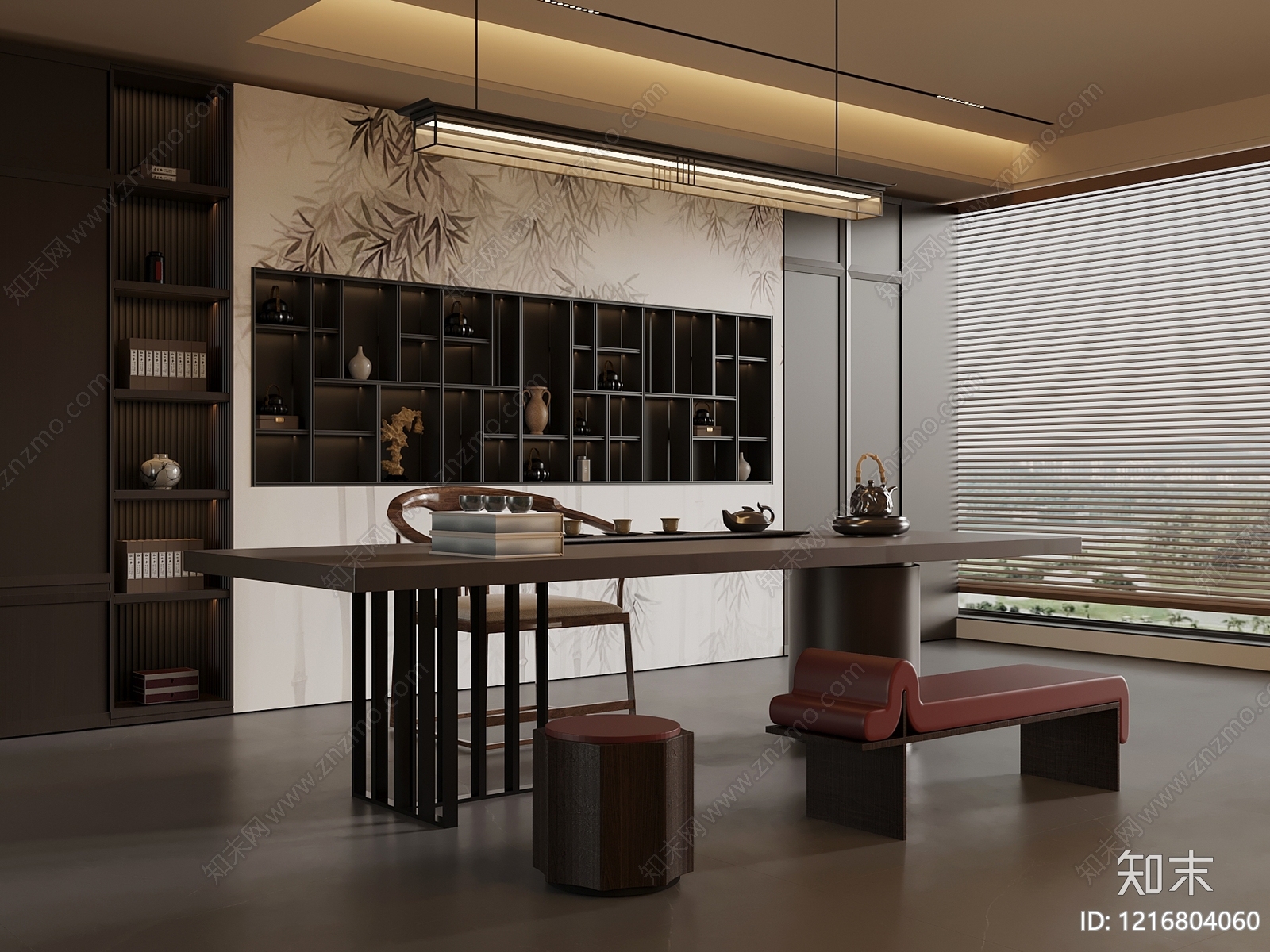新中式茶室SU模型下载【ID:1216804060】