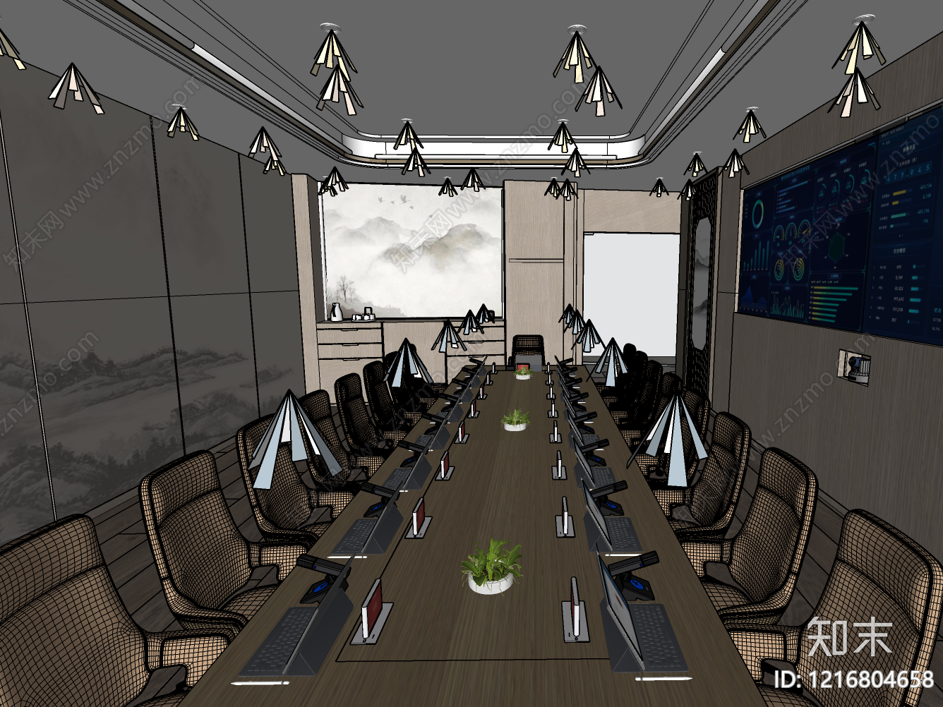 新中式会议室SU模型下载【ID:1216804658】
