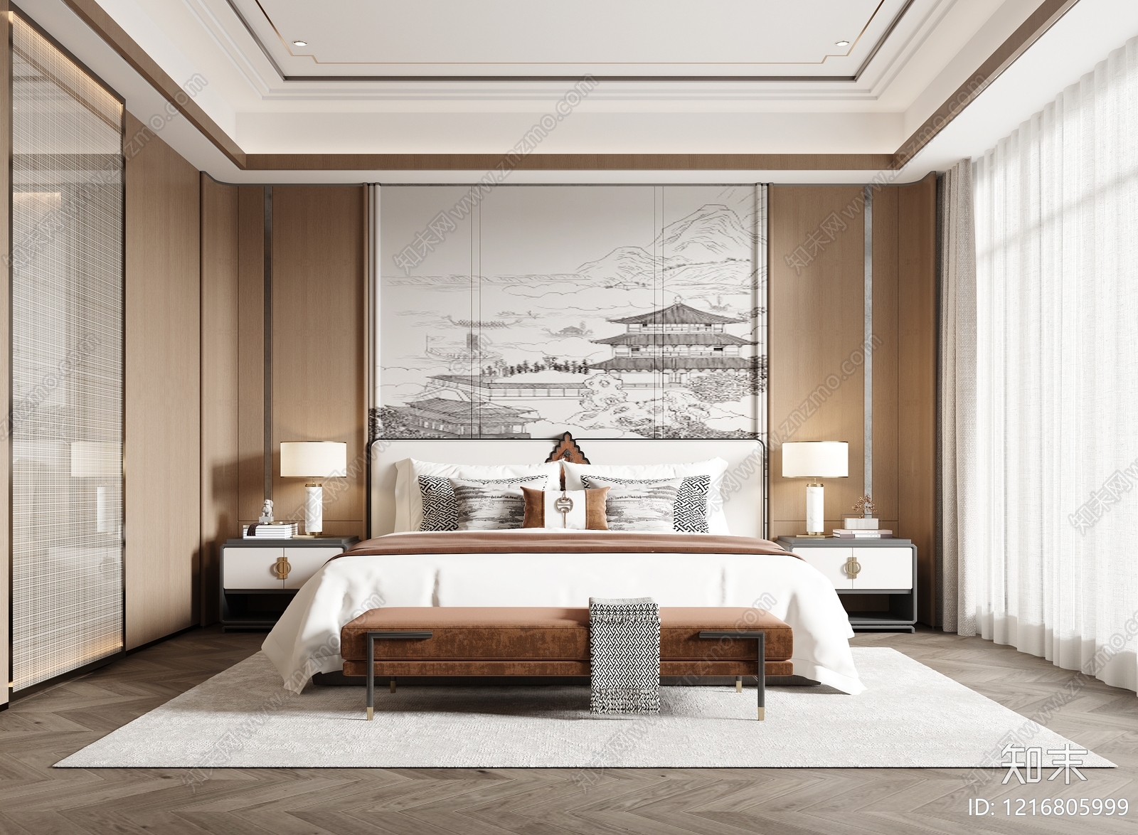 新中式主卧3D模型下载【ID:1216805999】