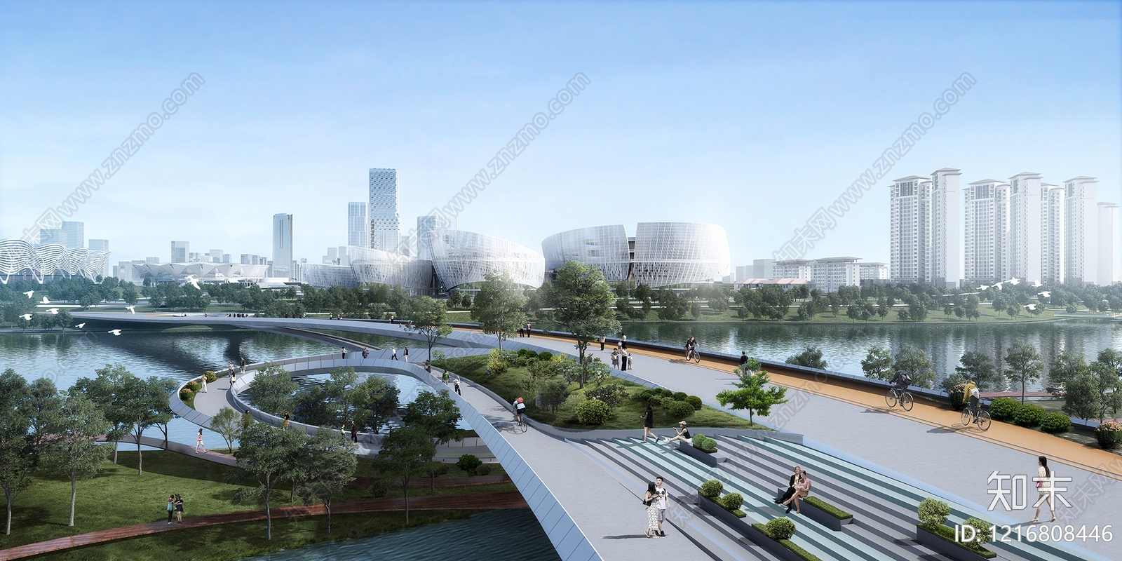 现代主义景观桥3D模型渲染效果图