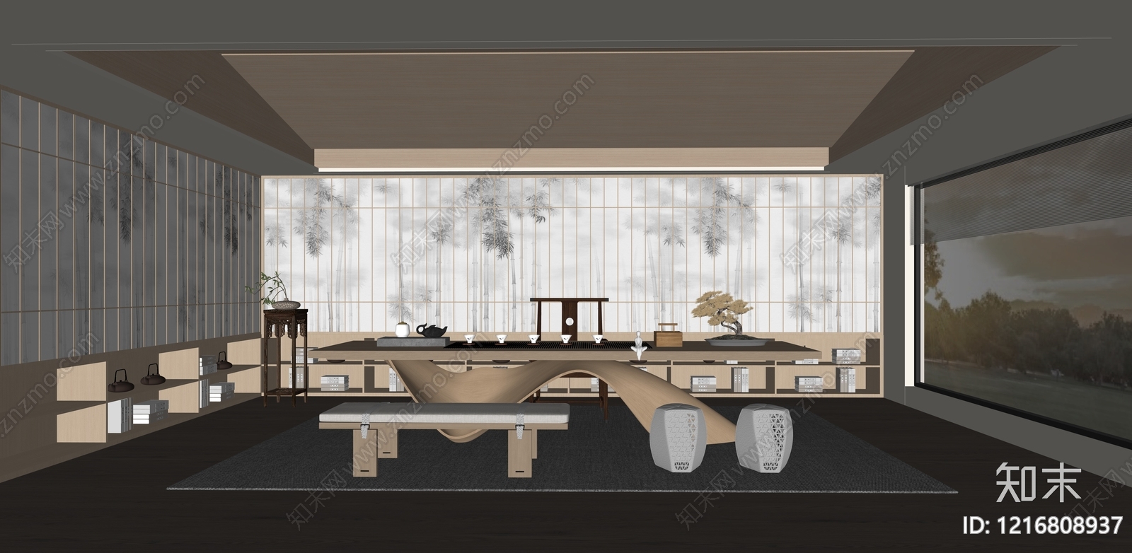 新中式茶室SU模型下载【ID:1216808937】