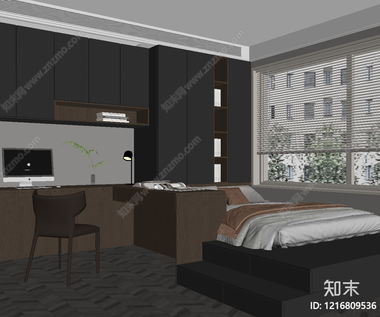 现代简约榻榻米卧室SU模型下载【ID:1216809536】