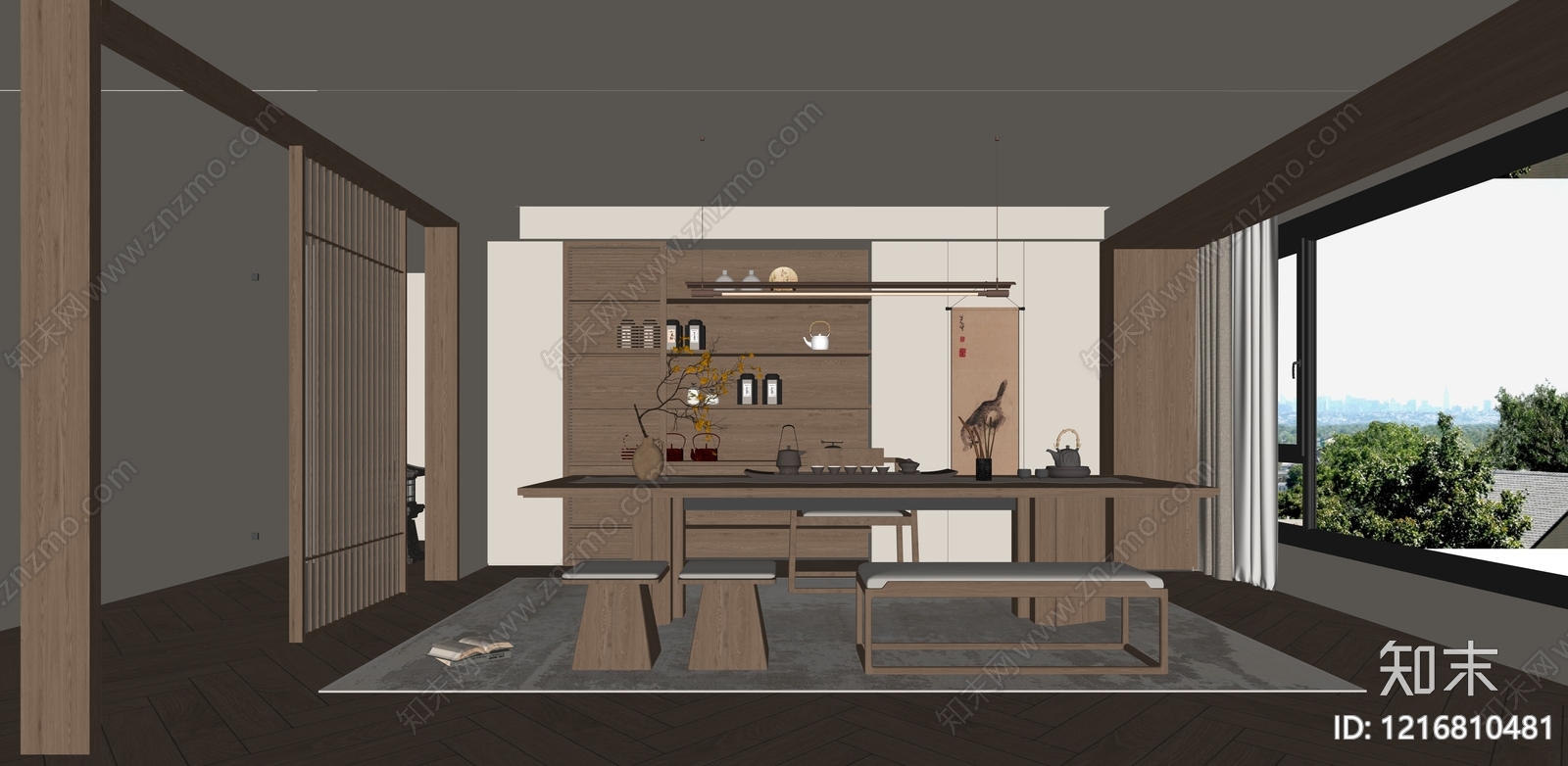 新中式茶室SU模型下载【ID:1216810481】