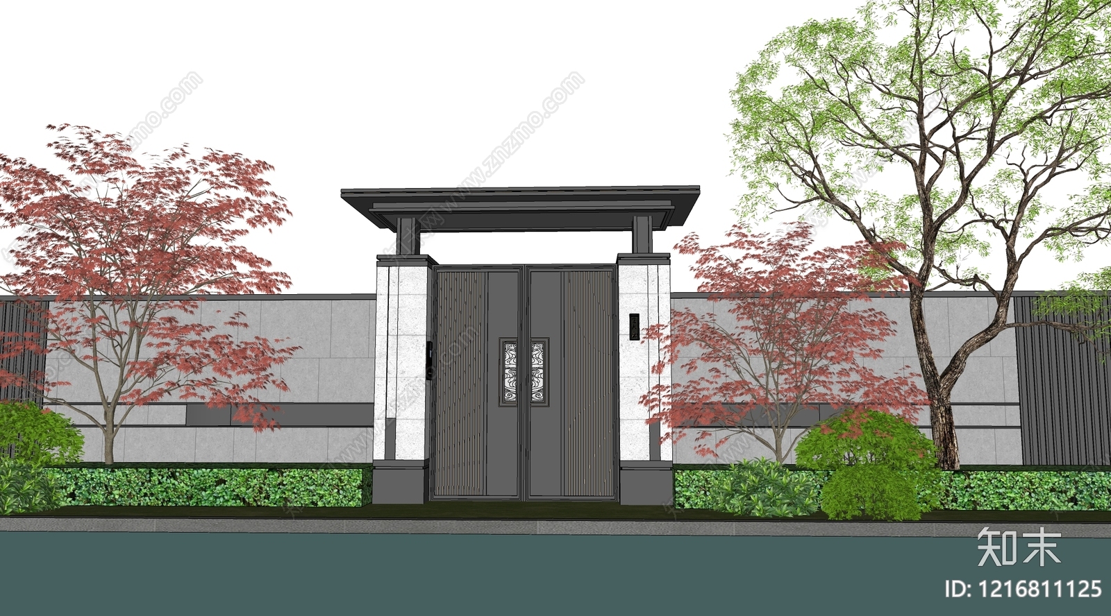 新中式入口大门SU模型下载【ID:1216811125】