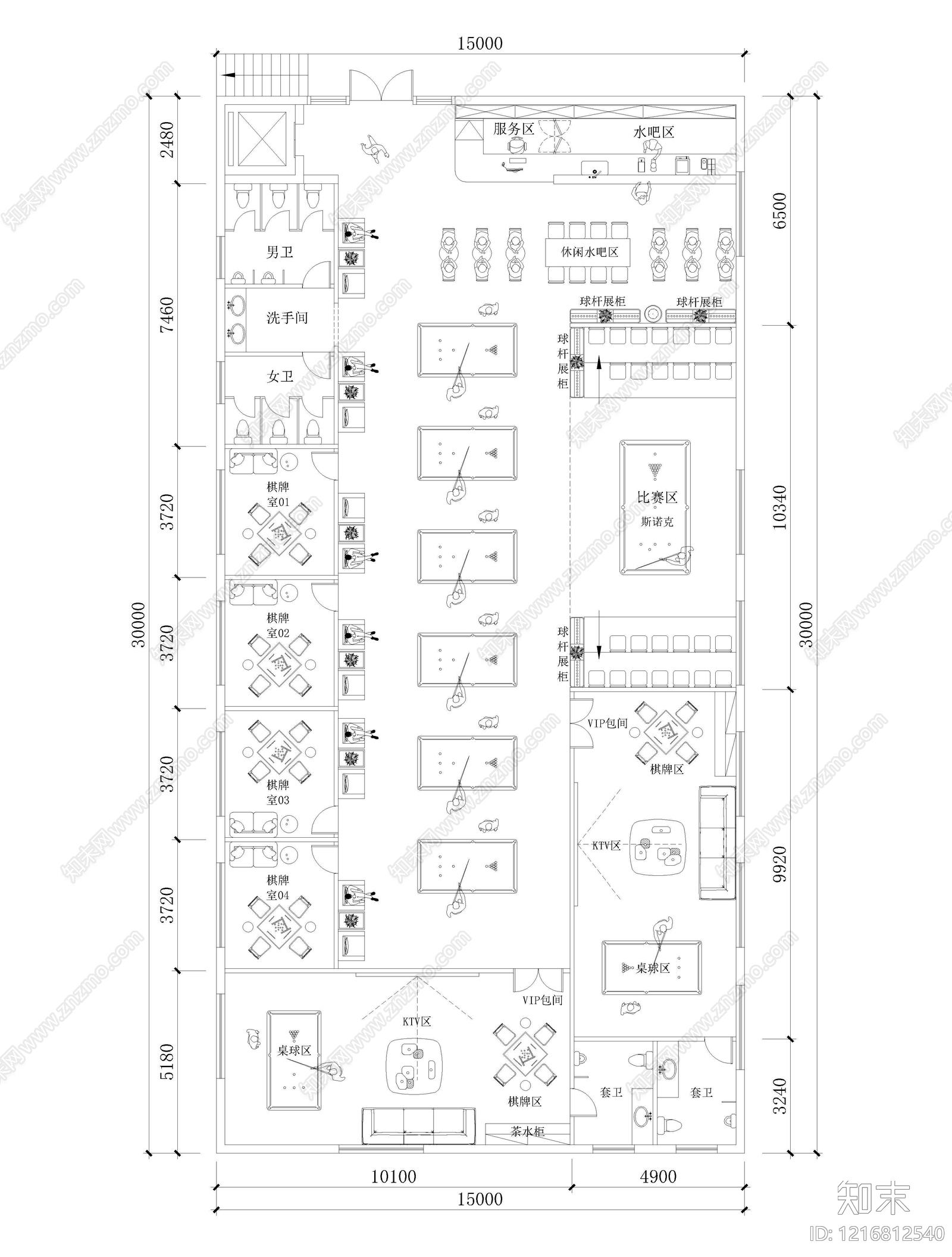 现代台球厅CAD图纸