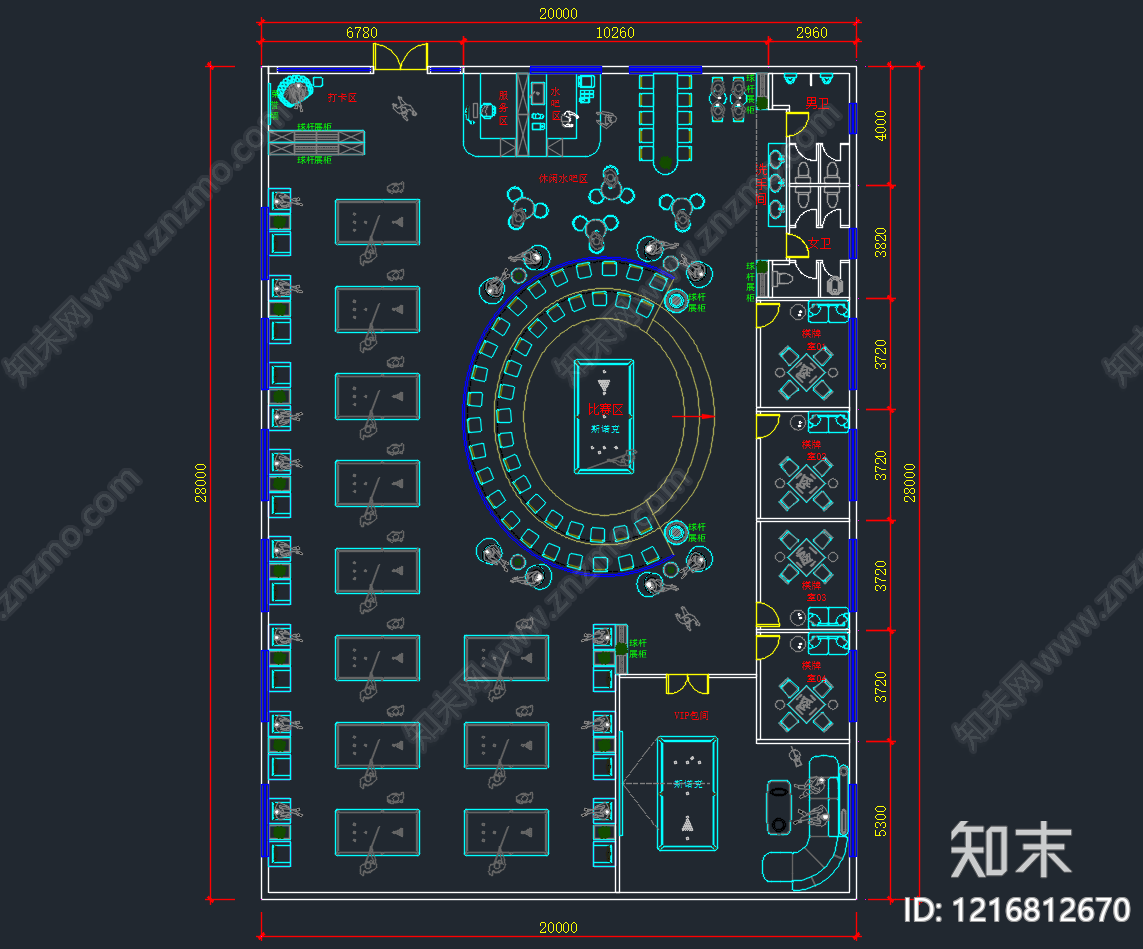 现代台球厅cad施工图下载【ID:1216812670】