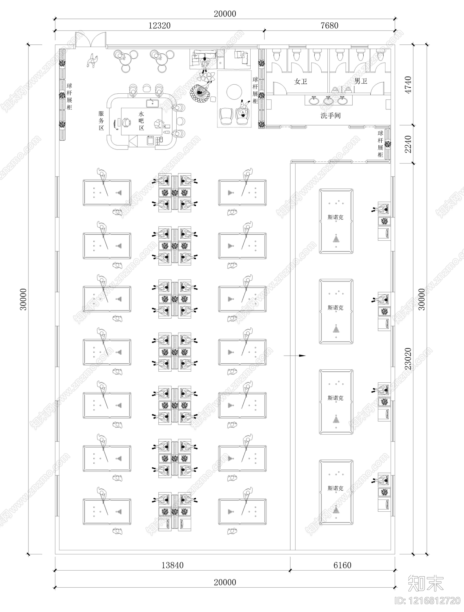 现代台球厅施工图下载【ID:1216812720】