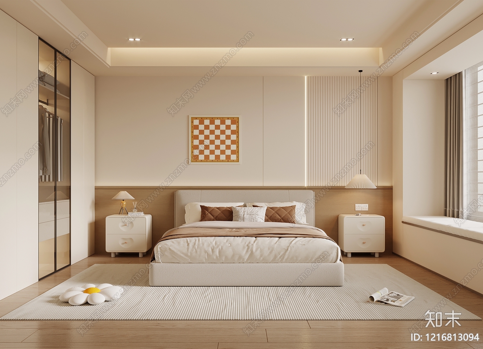 奶油风主卧SU模型下载【ID:1216813094】