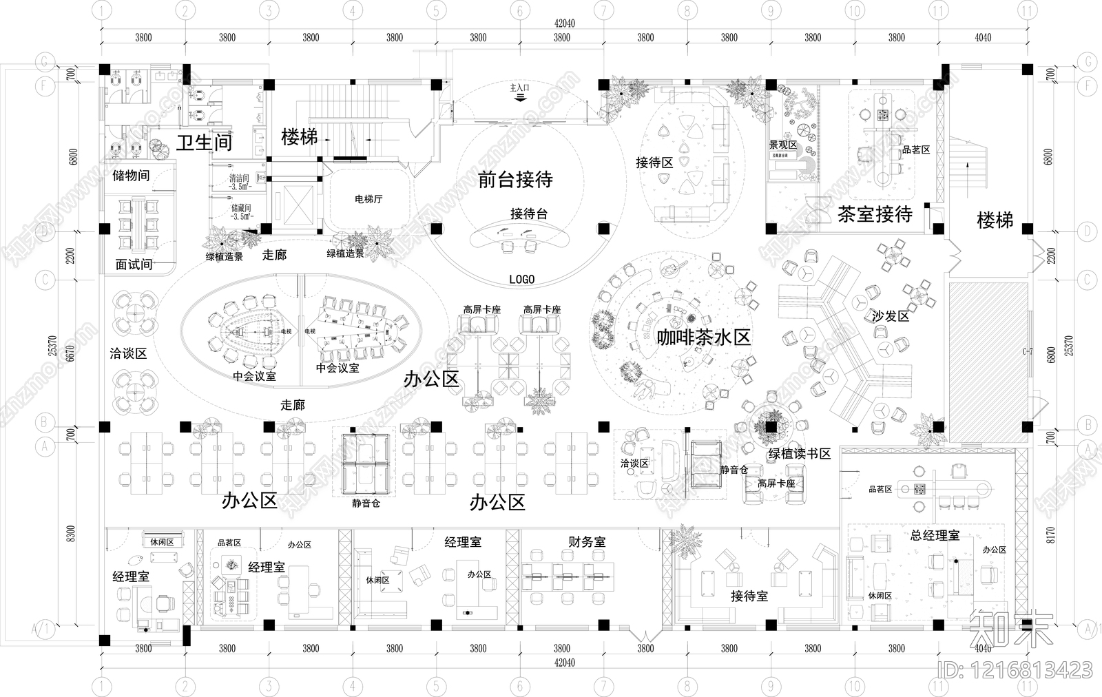现代开放办公室施工图下载【ID:1216813423】