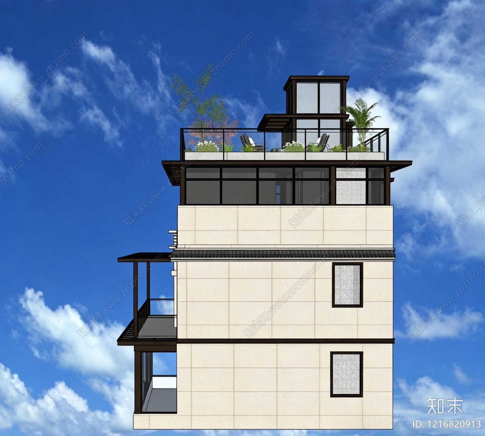 新中式独栋别墅SU模型下载【ID:1216820913】