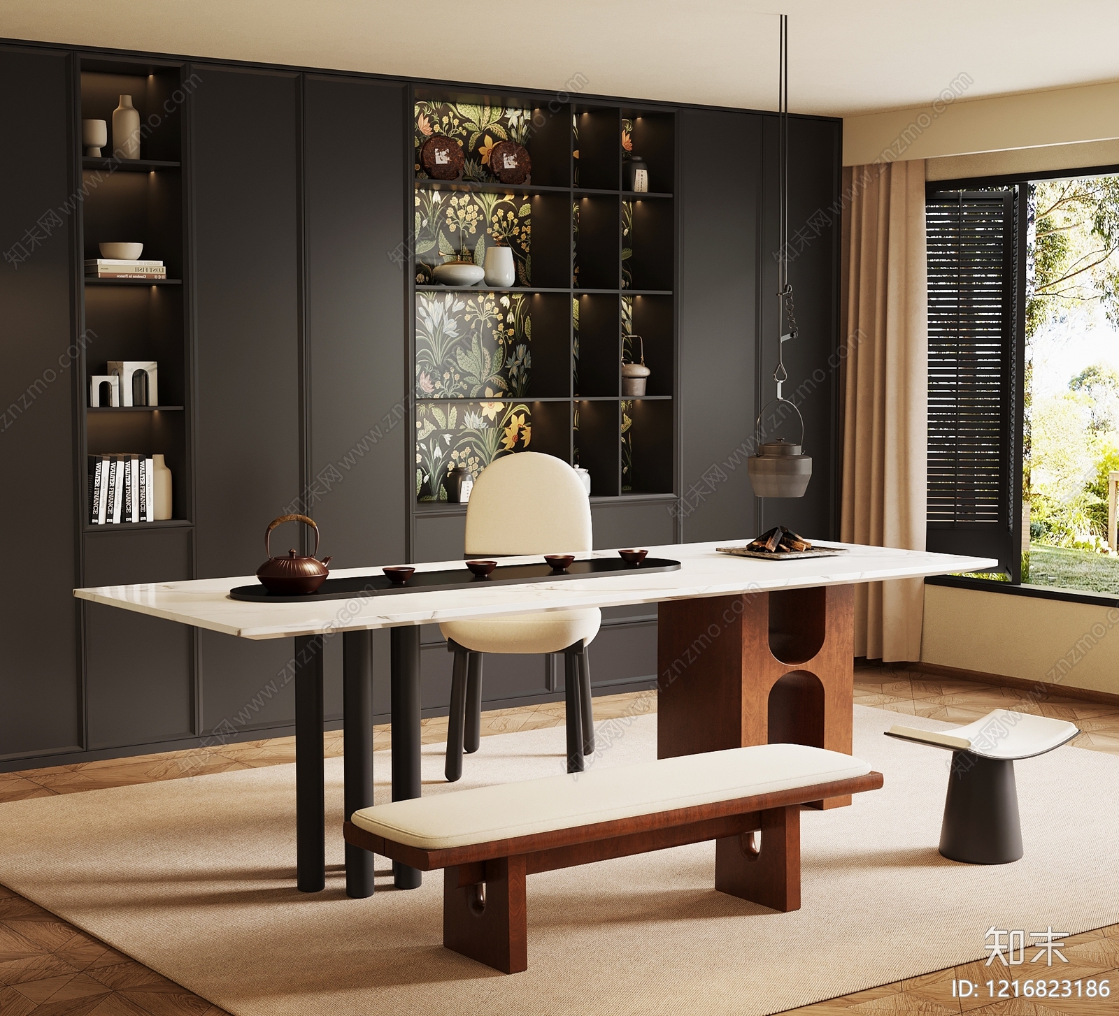 新中式茶室3D模型下载【ID:1216823186】