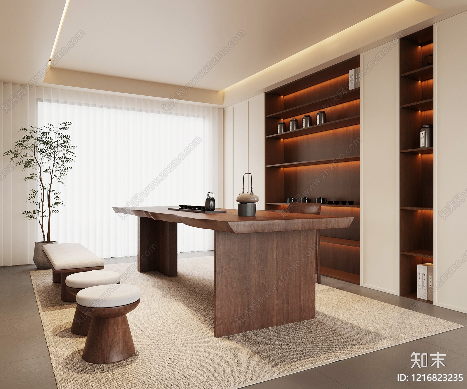 新中式茶室3D模型下载【ID:1216823235】